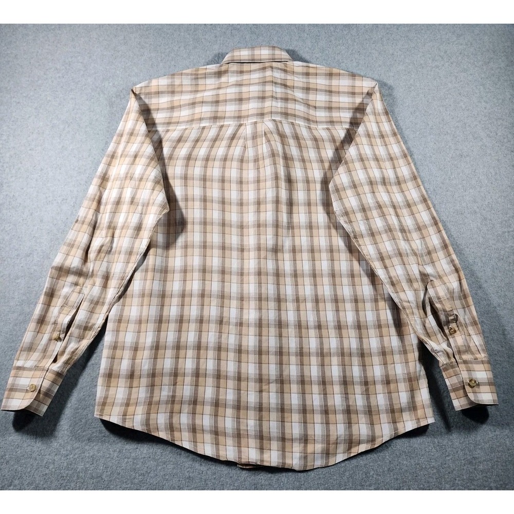 Wrangler Men's Western Dress Shirt, Size M, Tan Plaid, Button Down, Long Sleeve - Picture 2 of 6